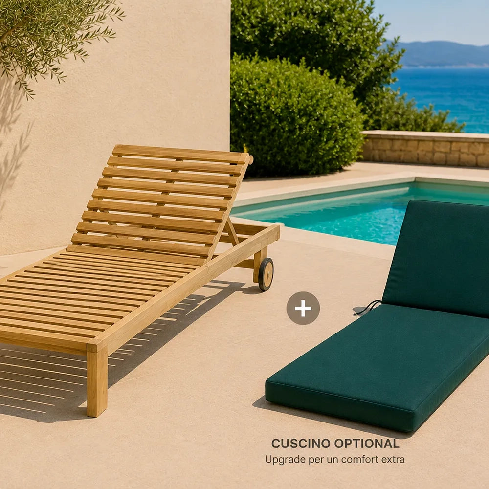 Cuscino per lettino da esterno 190x60 cm con schienale reclinabile e laccetti in poliestere – Verde