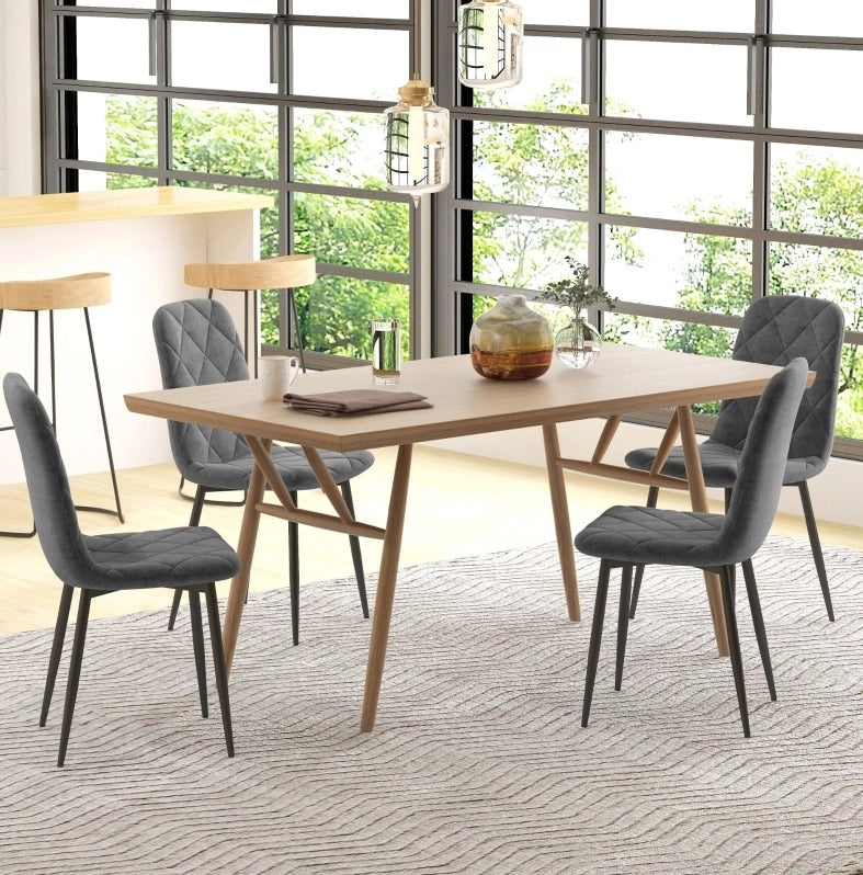 Set di 4 sedie da pranzo moderne con schienale; effetto velluto grigio; struttura in acciaio
