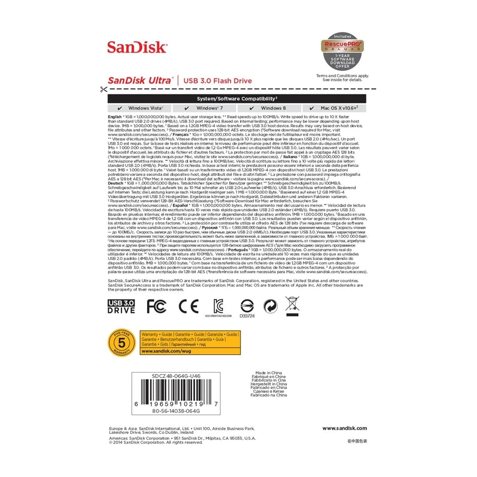 Chiavetta USB SanDisk Ultra da 64 GB USB Tipo-A 3.2 Gen 1 (3.1 Gen 1) nera