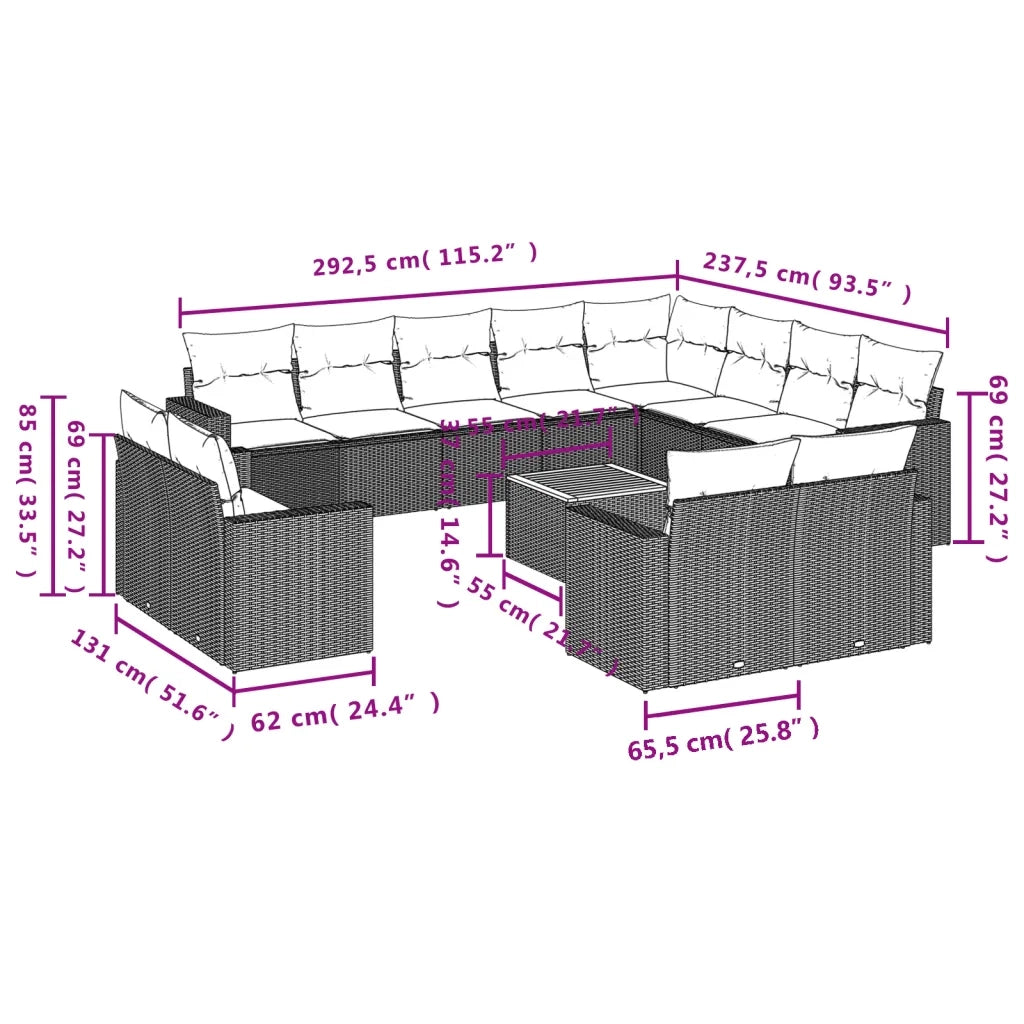 Set Divani da Giardino 13pz con Cuscini Nero in Polyrattan 3224390