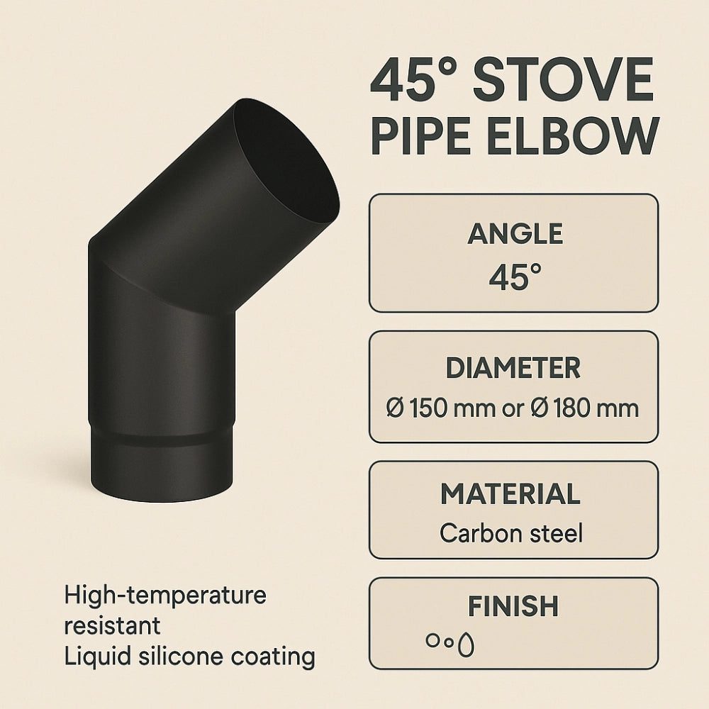 Curva a 45° elemento angolare modifica sezione canale fumo stufa pellet *** misura Ø 180 mm, confezione 1
