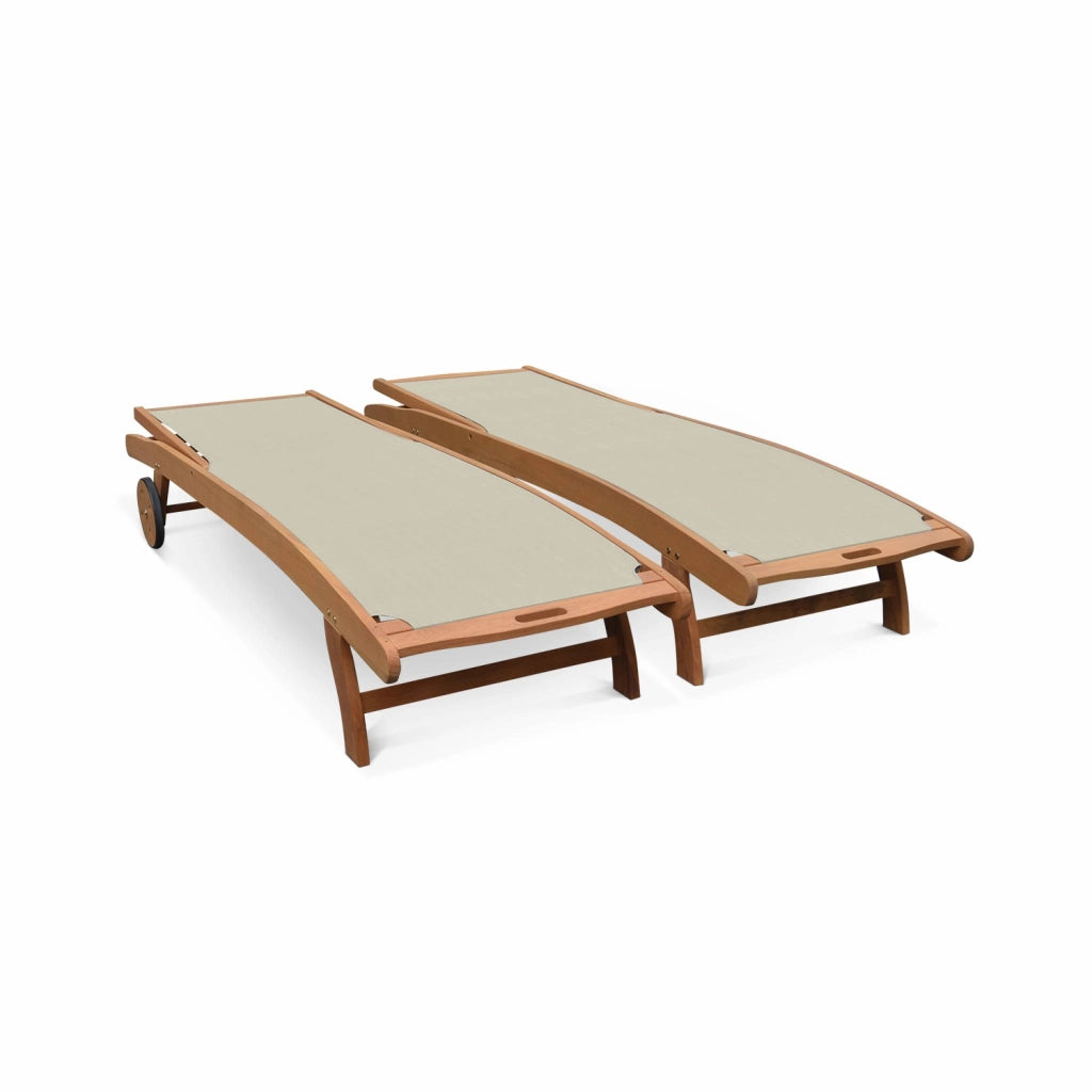 Set 2 lettini prendisole in legno multiposizione con ruote, grigio