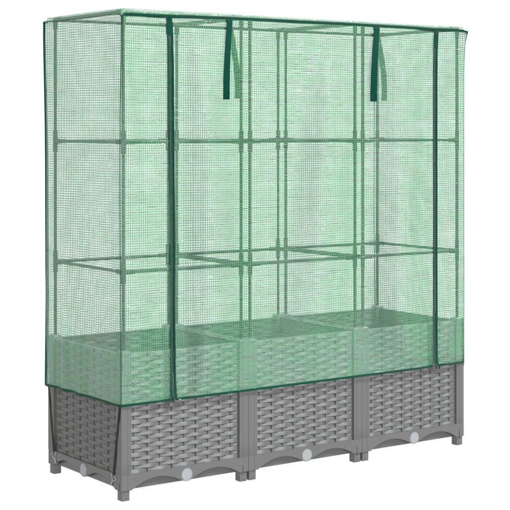 Aiuola rialzata/fioriera con copertura effetto rattan 120 x 40 x 138 cm grigio chiaro 02_0038741