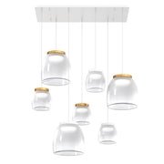Lampadario Contemporaneo Drum Metallo Bianco Vetro Oro 7 Luci Led 32-48W Calda