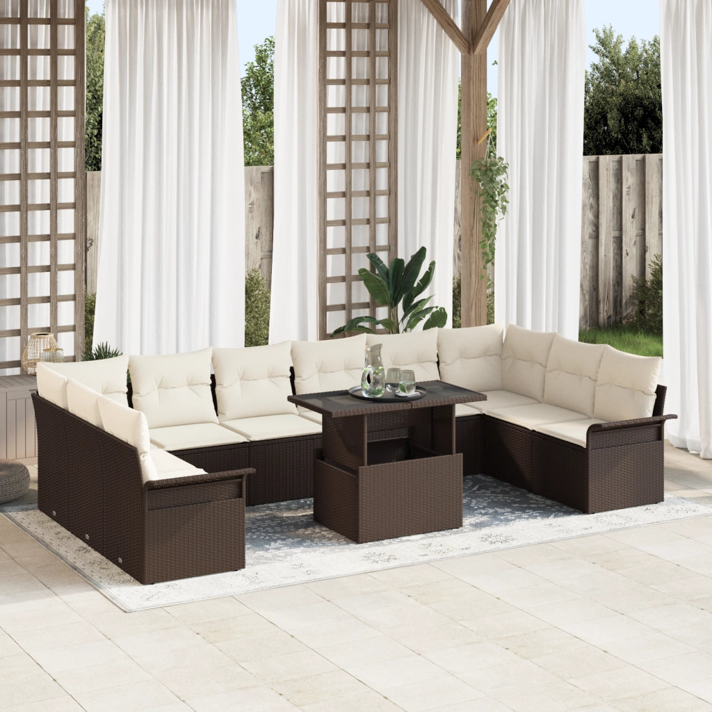 Set Divano Giardino 11 Pezzi con Cuscini Marrone Rattan Polietilene