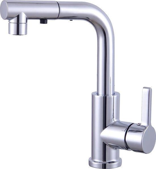 Mangiatutto rotativo 360°, espandibile con 2 tipi di resistenza, miscelatore a L, facile installazione, miscelatore a un giro per bagno, vasca, piccola cucina, cromato
