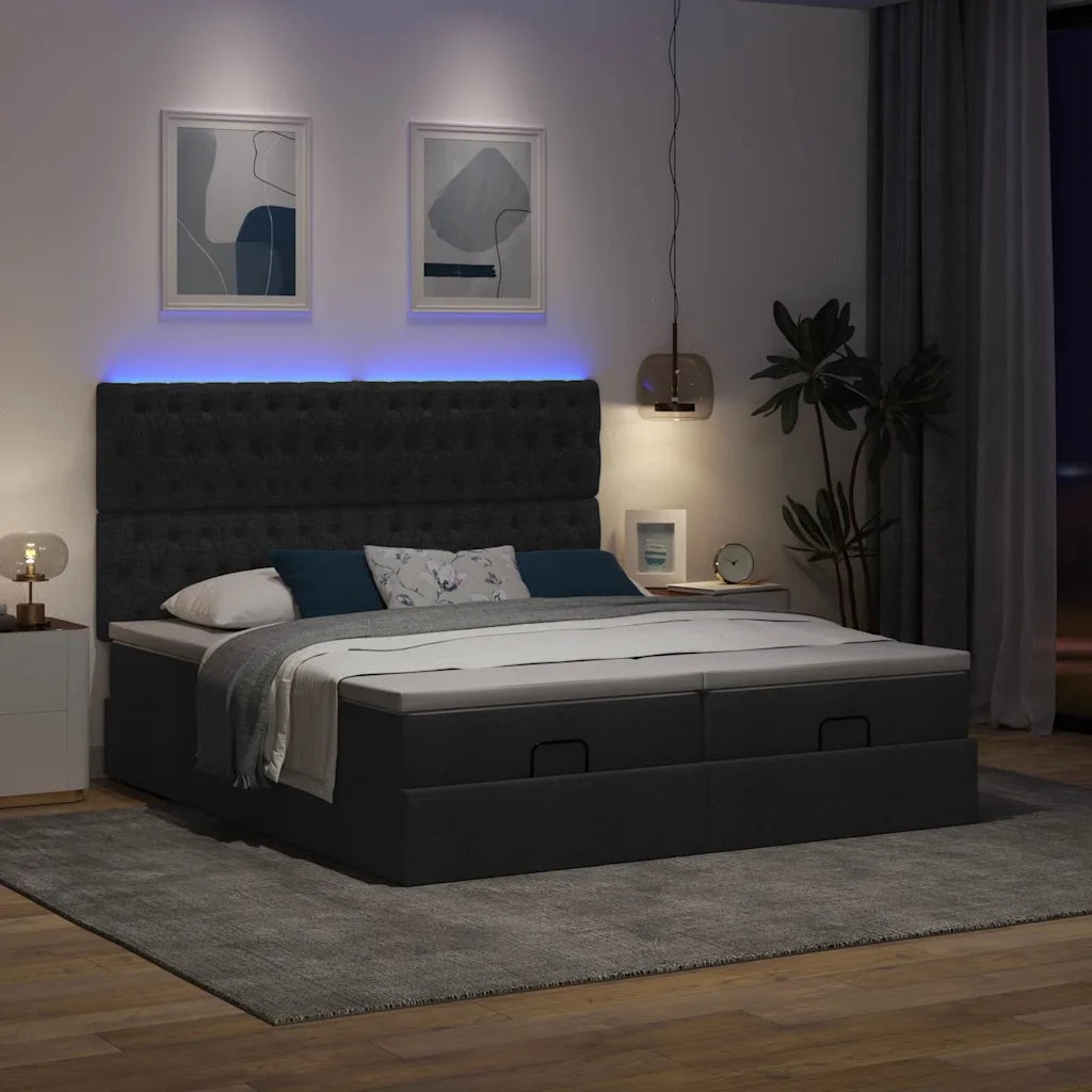 vidaXL Struttura Letto Pouf con Materassi Nero 180x200 cm in Tessuto