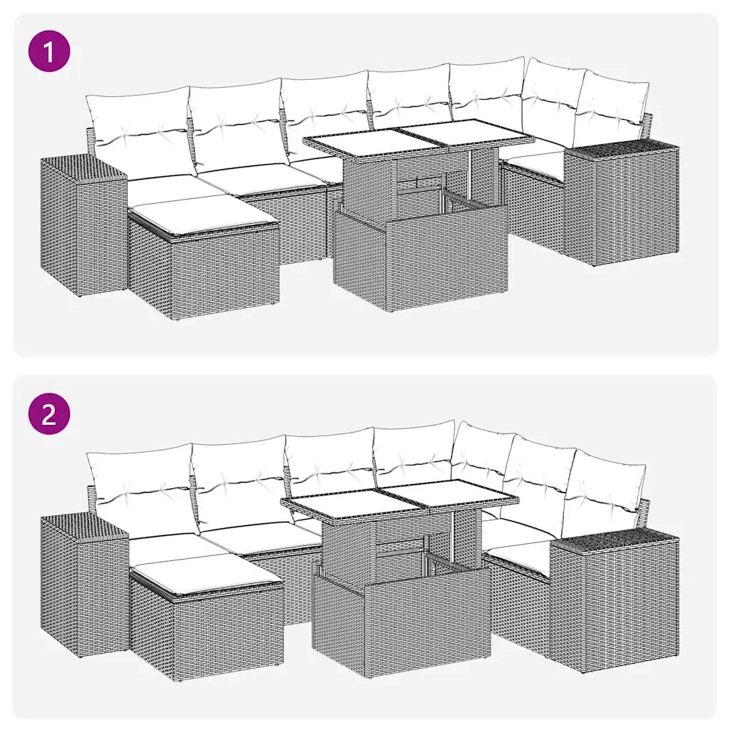 Set Divano da Giardino 8pz con Cuscini Grigio Polyrattan Acacia