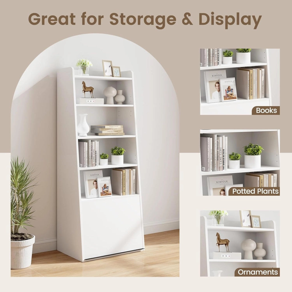 Libreria a 6 livelli, libreria autoportante a scala con 2 ripiani regolabili e porta ribaltabile, espositore multifunzionale con kit anti-ribaltamento, per soggiorno, camera da letto, casa,
