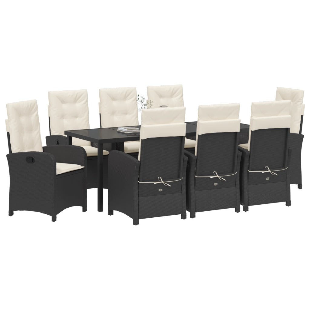 Set da Pranzo da Giardino 9 Pezzi con Cuscini Rattan Polare Nero