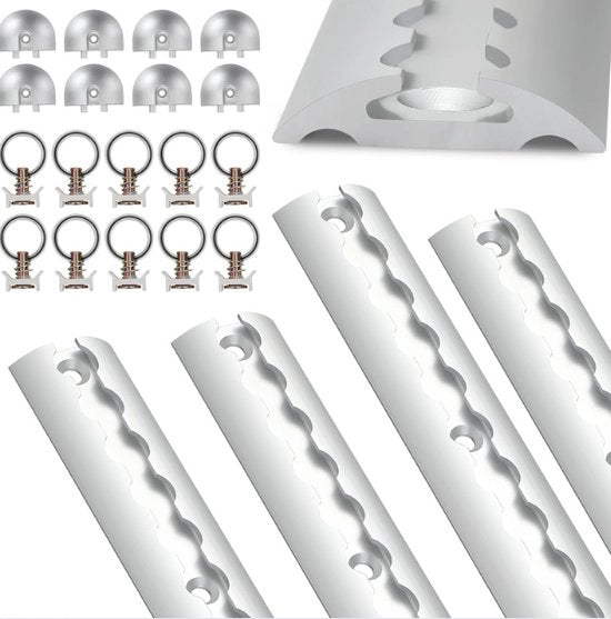 Fascia aereoportuale, Binario a forma di mezza luna in alluminio, 4x1M, con attacco e occhiello di sicurezza, Blocco di trasporto, per fissare merci, schienali, Kit di avvio