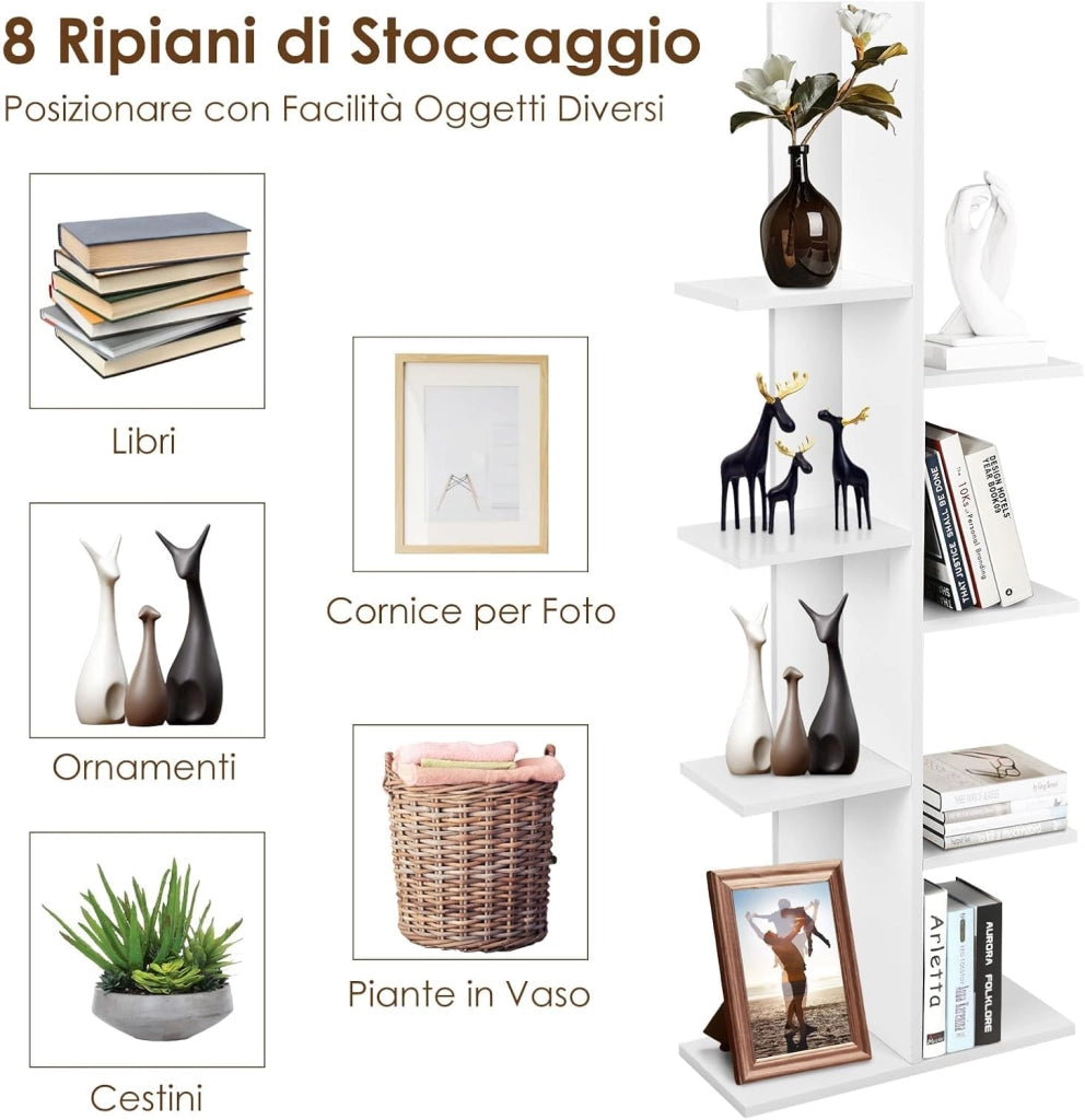 Scaffale in Legno per Libri, 6 Livelli, Libreria da Terra multiuso per Soggirno Ufficio Balcone, Ideale per per Soggirno Ufficio Balcone, 50 x 20 x 141 cm (Bianco)