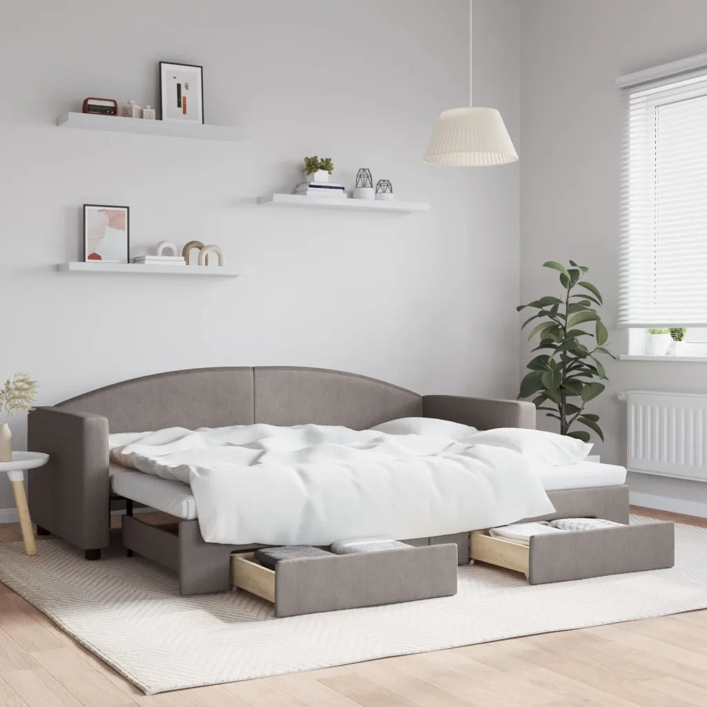Divano letto | Sof¨¤ letto | Letto singolo Estraibile con Cassetti Tortora 80x200 cm Tessuto