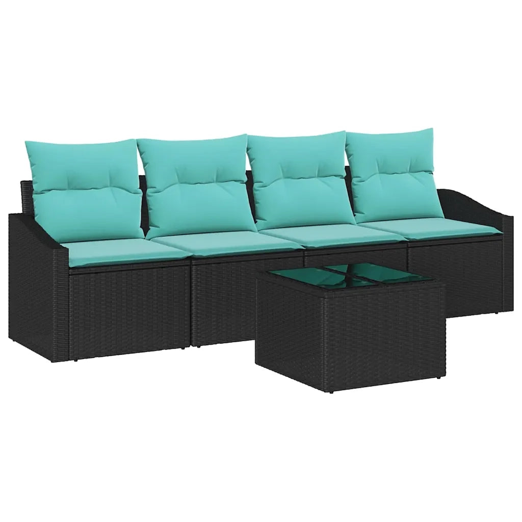 Set di divani con cuscino 5 pcs Nero e Turchese polyrattan