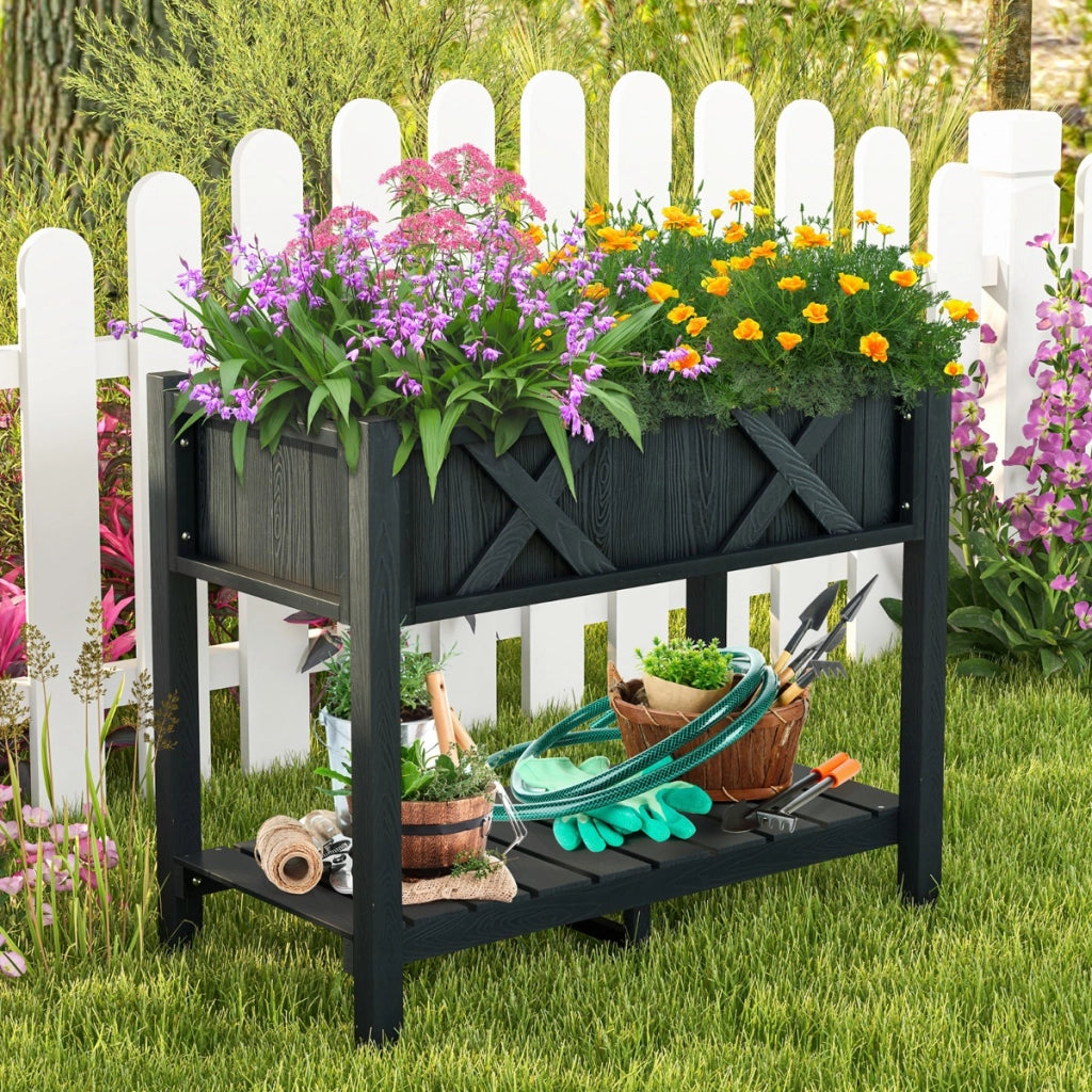HIPS Alzata da giardino con piano di appoggio fori di drenaggio, Cassetta per fioriere impermeabile Grigio scuro-Fioriere