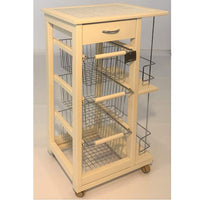 Carrello Cucina Salvaspazio in Legno di Faggio con Cassetto E Cesti Contenitori Portabottiglie Vino 4 Ruote Girev Avorio