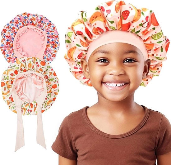 Sopracciglia per bambine in seta morbida elastica con disegno frutta e fiori per capelli a ciocche.