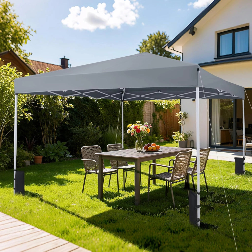 Gazebo da Esterno Pieghevole 290 x 290 cm, Gazebo Pop up con 4 Sacchi di Sabbia e Borsa da Trasporto, Regolabile in Altezza, Telaio Robusto in Metallo, per Mercato, Campeggio (Grigio)