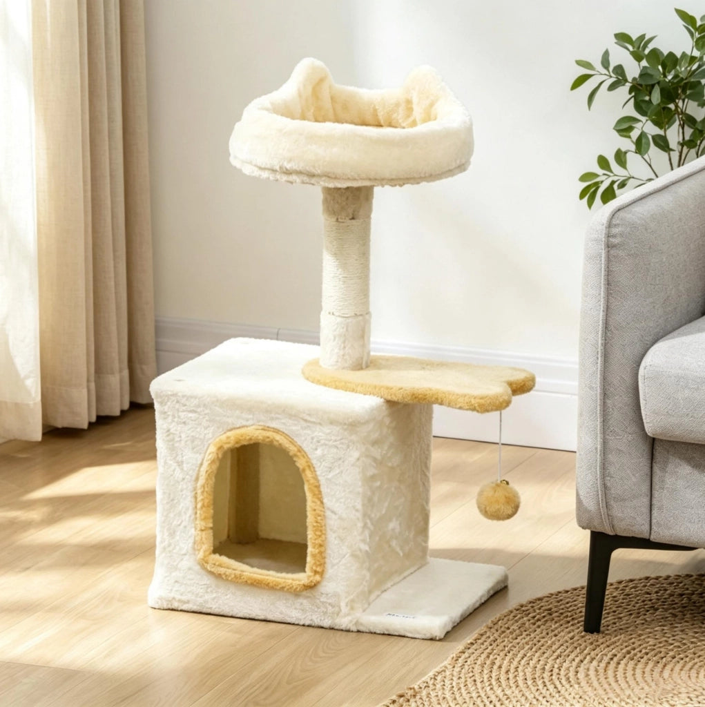 ALBERO PER GATTI 40x30x72 cm con Cuccia, Piattaforma a Pesce e Palo in Sisal