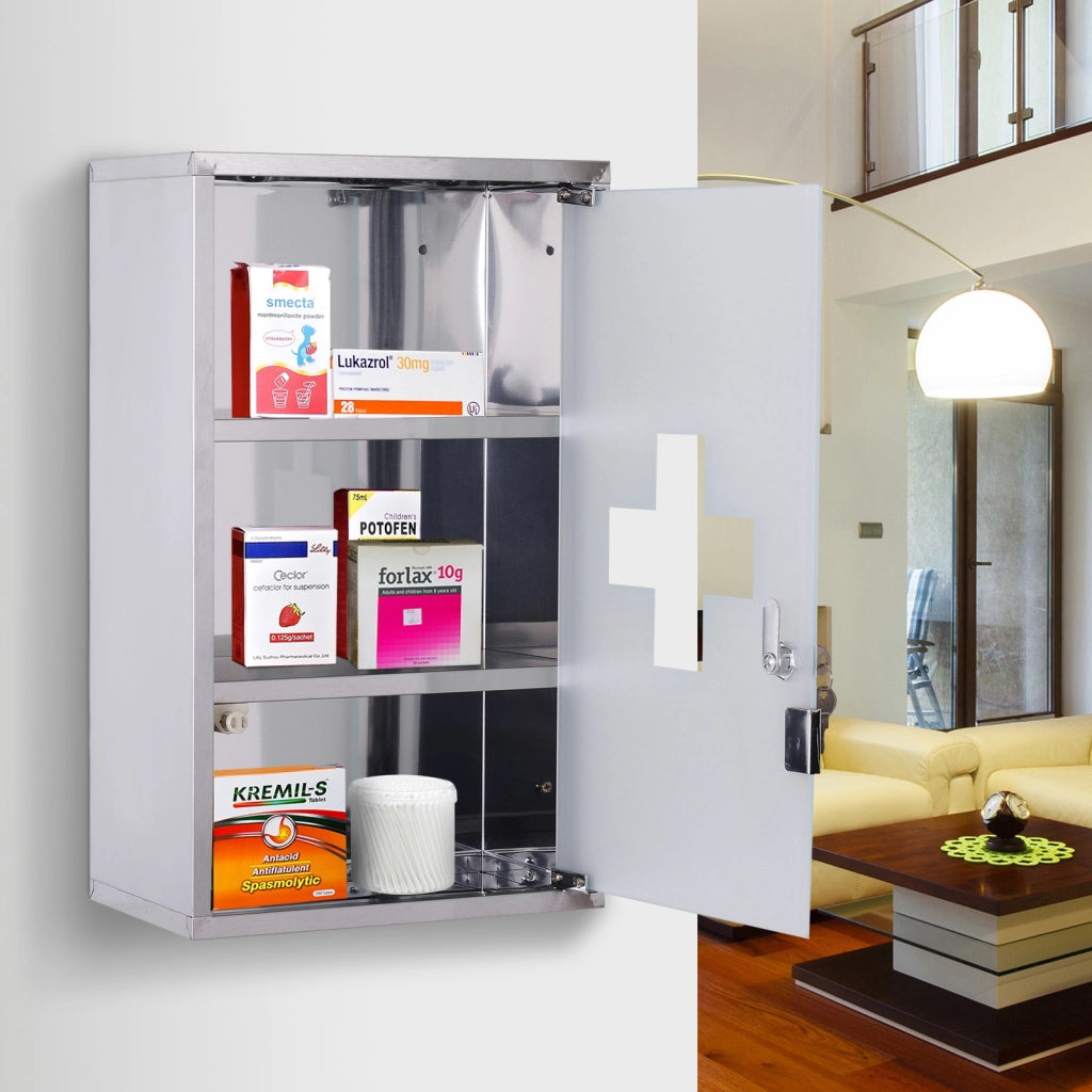 EasyComfort Armadietto medicinali 50x30x18cm Cassetta mobile bagno primo soccorso in acciaio inox con serratura