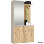 Mobile ingresso ENTRO 95 cm con specchio appendiabiti e scarpiera Cashmere e Rovere Artisan
