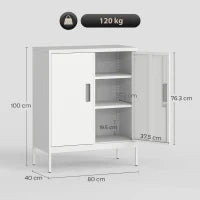 Armadietto da Ufficio in Acciaio a 2 Ripiani Regolabili con Serratura e 2 Chiavi, 80x40x100 cm, Bianco