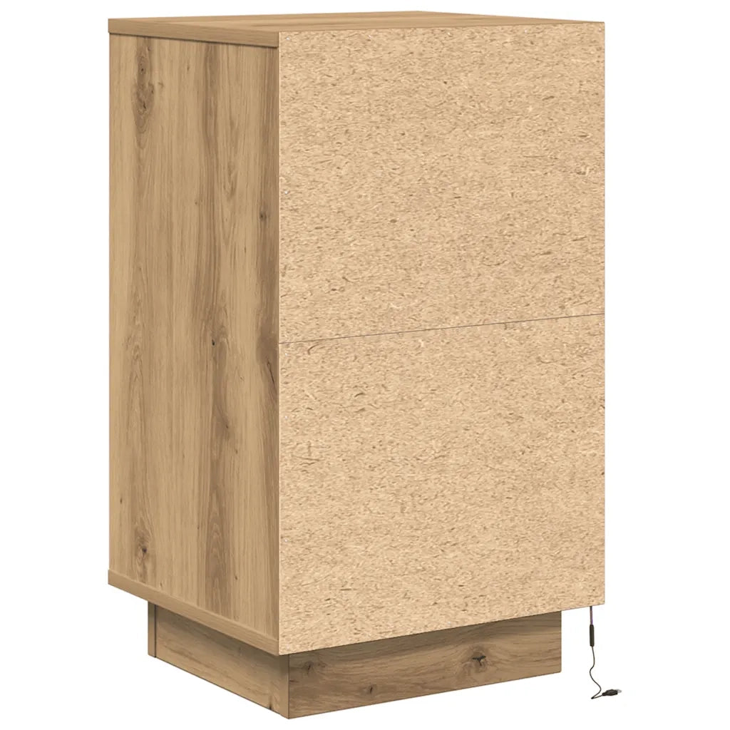 Comodino | Armadio da Notte | Mobiletto da notte con Luci LED Rovere Artigianale 38x34x65 cm