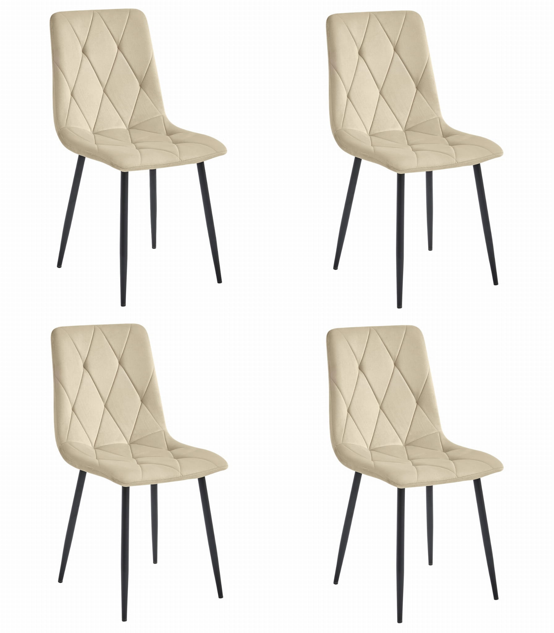 Sedia da pranzo Valora Tyra in velluto beige chiaro con gambe nere x4