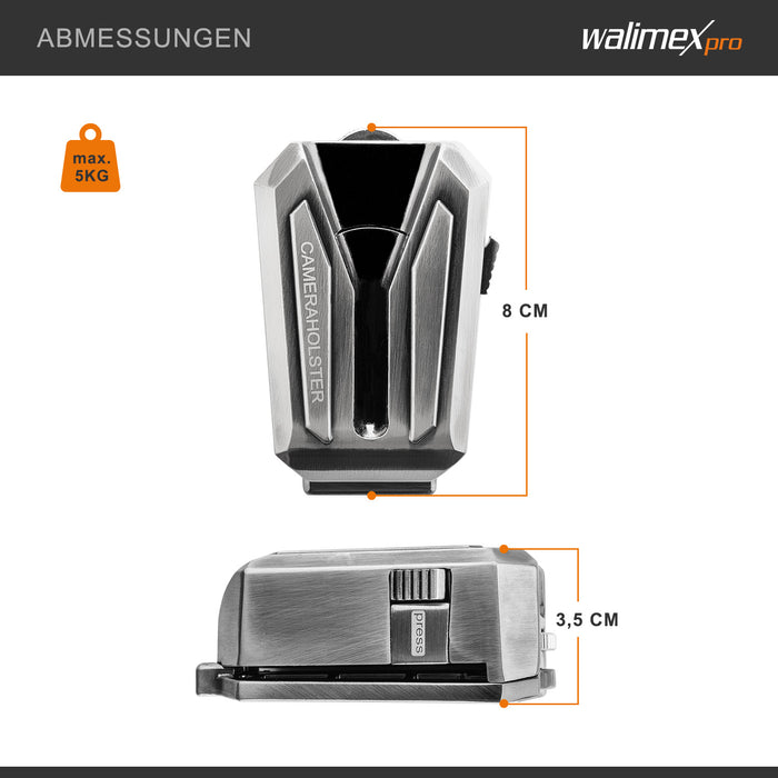 Porta macchina fotografica da cintura, Gancio e Clip a V, Piastra a sgancio rapido compatibile con Arca-Swiss, max 5 kg, per cinghie larghe fino a 50 mm