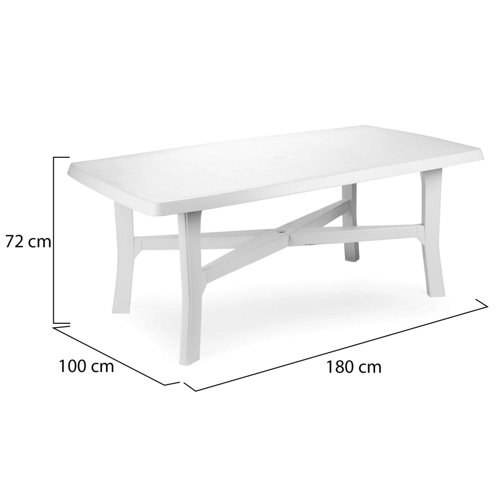 Rasura, Tavolo da Esterno 6 Posti Made in Italy, 180x100x72h cm Bianco