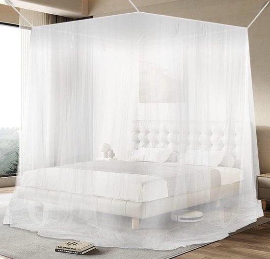 Tenda per letto matrimoniale e singolo, rete grande, anti-zanzare, seta fine, quadrata, rete anti-zanzare per letto matrimoniale e singolo, protezione anti-zanzare, 200 x 220 x 210 cm