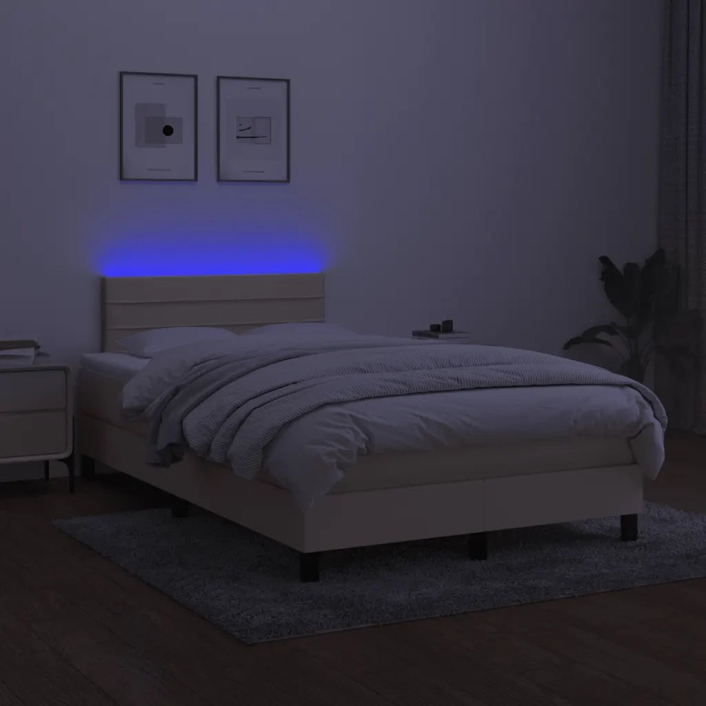 Letto a Molle con Materasso e LED Crema 120x190 cm in Tessuto 3270051