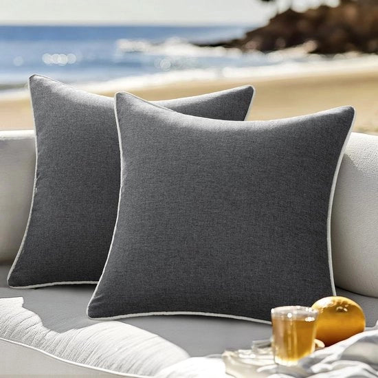 Copriossigen per esterno resistente all'acqua - Copricuscini decorativi di aspetto lino in poliestere - 50 x 50 cm - Grigio scuro