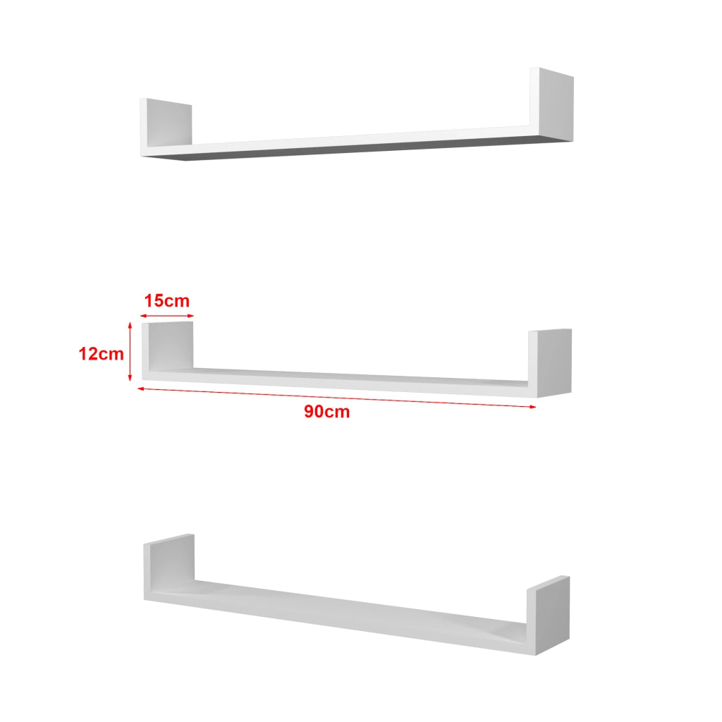 Set 'Höganäs' 3 Mensole da Muro - Consolli Pensili con Piano d'Appoggio a Forma di U - Largo 90 cm - Bianco [en.casa]