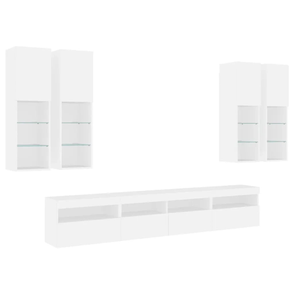 Set Mobili TV a Muro 7 pz con Luci LED Bianco 3216771