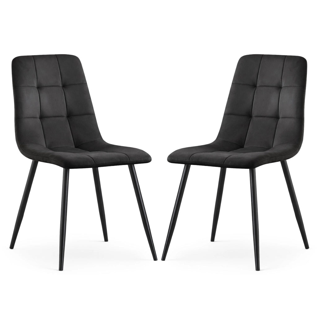 Set di 2 Sedie in velluto trapuntate NERO Nero gambe nere