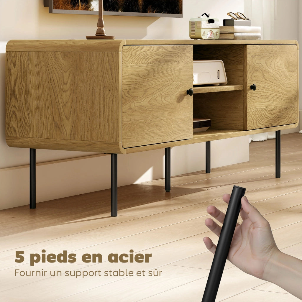 Mobile TV per televisori fino a 55 pollici ¨C zephmum ¨C 2 ante, struttura in acciaio, 120x40x50 cm, rovere