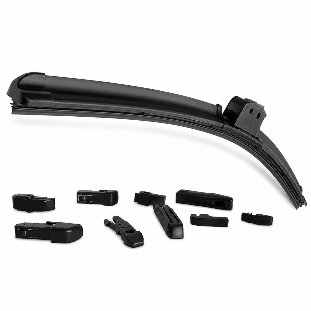 SPAZZOLE TERGICRISTALLI PIOGGIA UNIVERSALE AUTO AERO FLAT 9 ATTACCHI 22" 550 mm