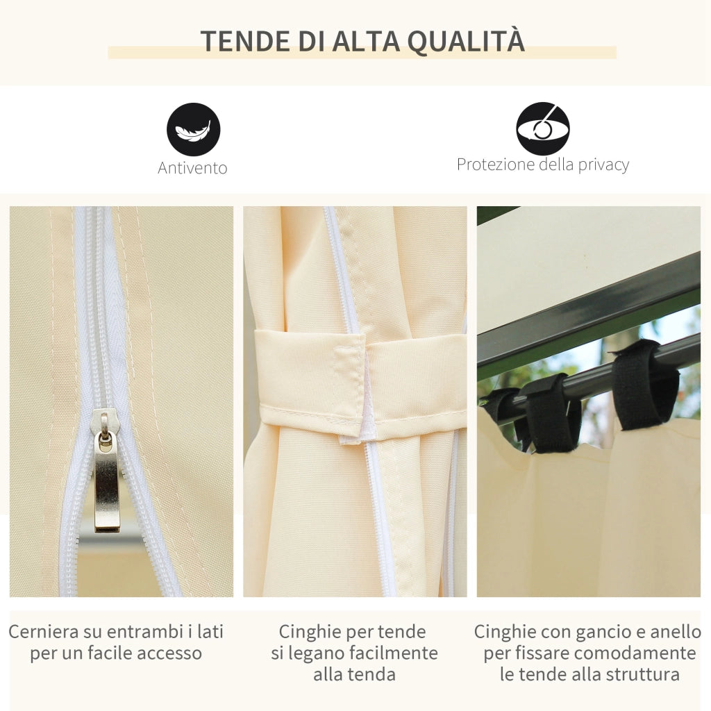 Gazebo da Giardino 3x4 m con Tende e Tetto a 2 Livelli ¨C Zephmum ¨C Bianco Crema