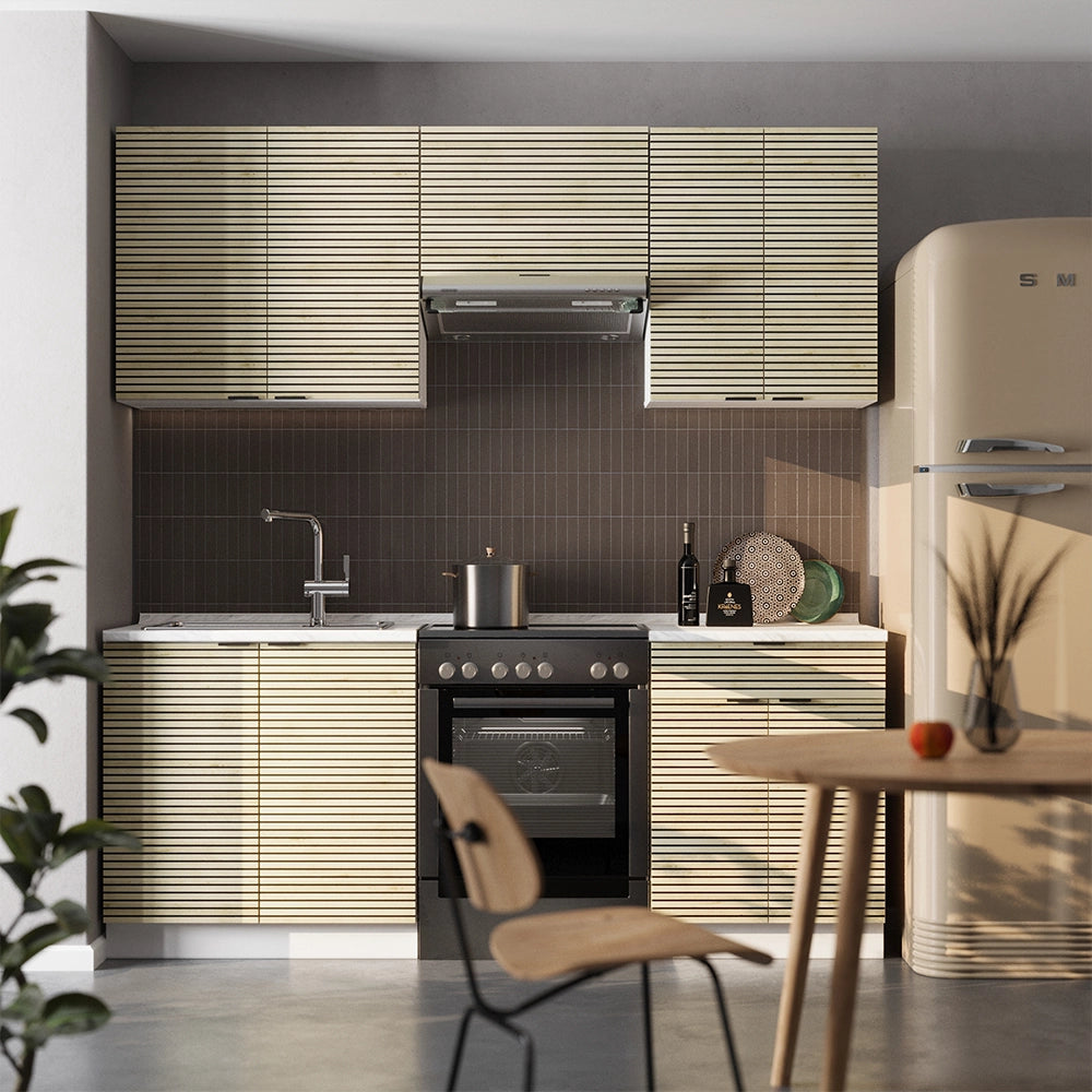 Cucina componibile Fame-Line Pannello in quercia/Bianco 200 cm, PL Antracite Vicco