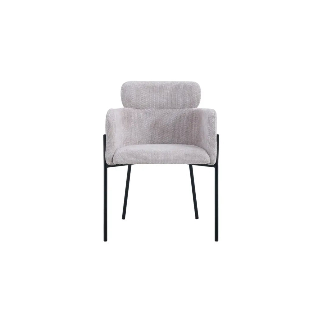 Sedia da pranzo CAMPBELL – Tessuto beige chiaro – Braccioli – Piedi in metallo nero – Stile design / industriale