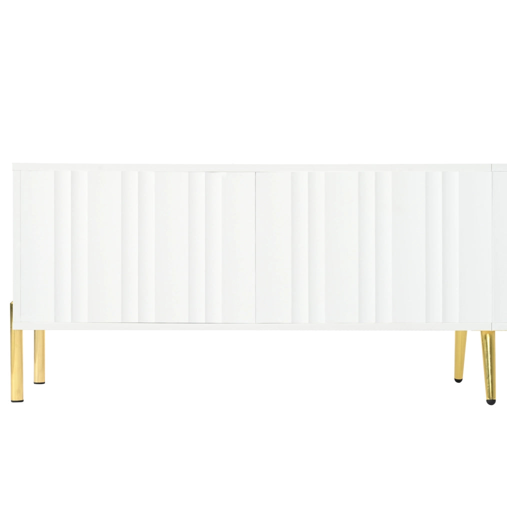 Mobile TV bianco 190x38x48 cm con gambe dorate e porte scanalate