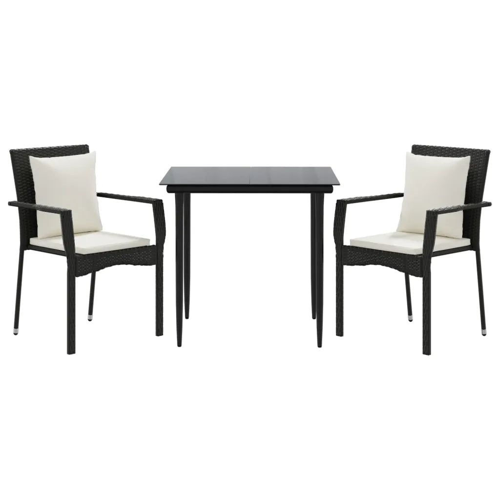 Set da Pranzo da Giardino 3 pz | Set Salotto da Giardino con Cuscini Nero in Polyrattan