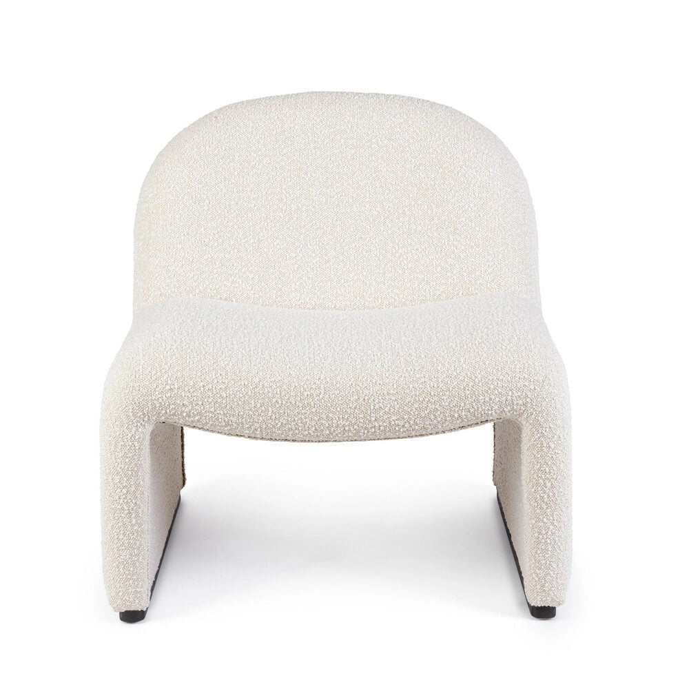 Poltrona Lounge Imbottita in Tessuto Bouclé con Base in Legno - RENATA