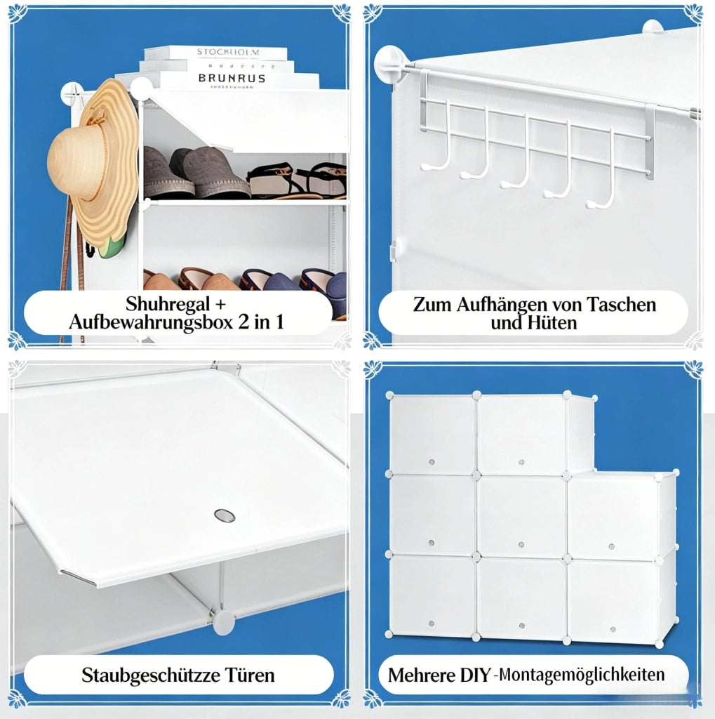 Organizer per Scarpe modulare in ABS, Metallo e PP, 144x94x36,5 cm, Bianco