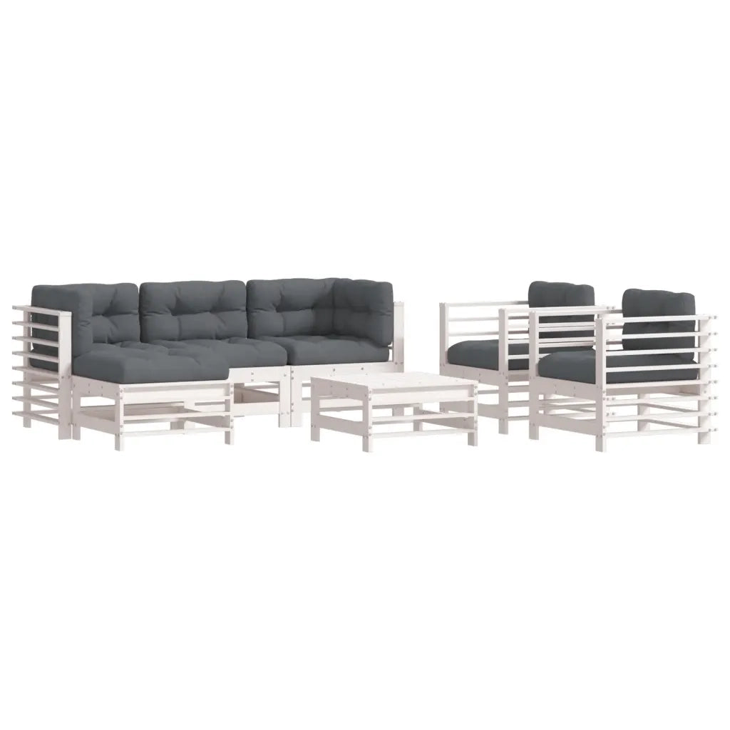 Set Divani da Giardino 7pz con Cuscini in Legno Massello Bianco 3185837