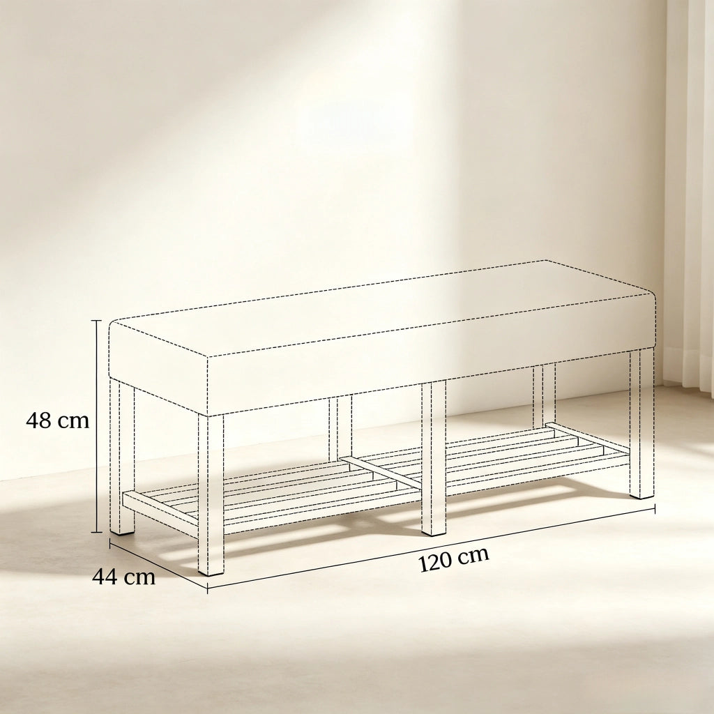 PANCA PORTASCARPE 120 x 44 x 48 cm Beige e Legno Naturale con vano aperto