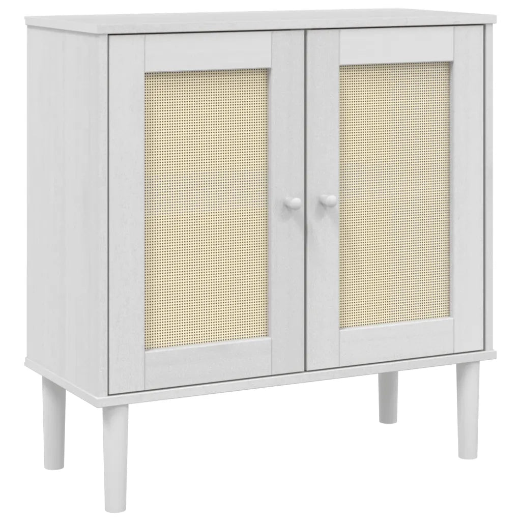Credenza SENJA Aspetto Rattan Bianco 80x35x80 cm Massello Pino 358032