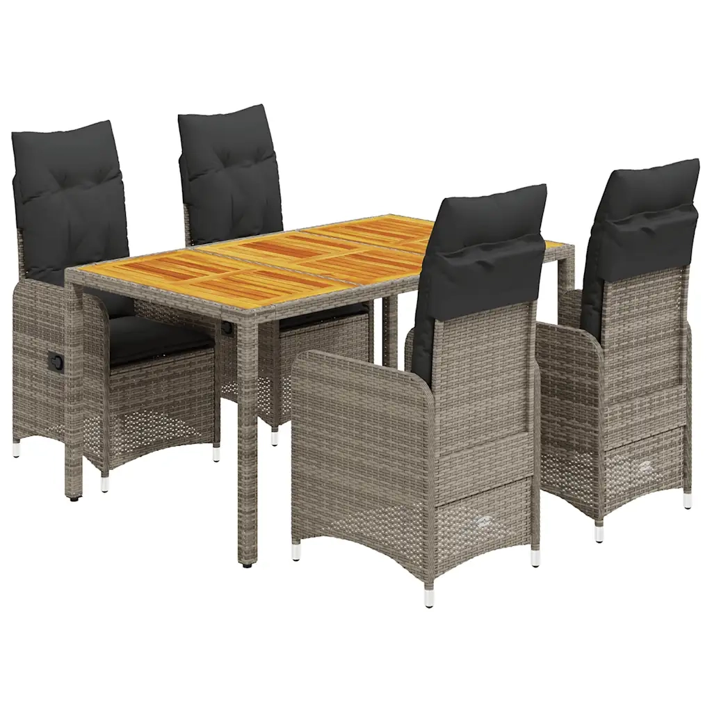 Set BistrÃ² da Giardino 5 pz con Cuscini in Polyrattan Grigio