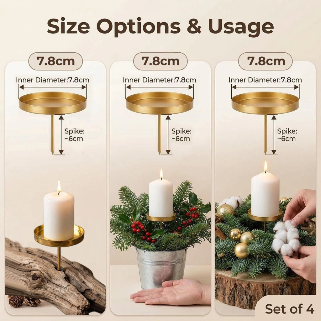 Candele portacandele dorate, set da 4, 7,5 cm, per candele con base larga, adatte anche per l'avvento
